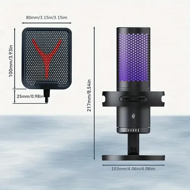 Микрофон Yanmai GM7 RGB игровой USB Type-C — кардиоидный, с подсветкой, регулятором громкости и mute - изображение 3