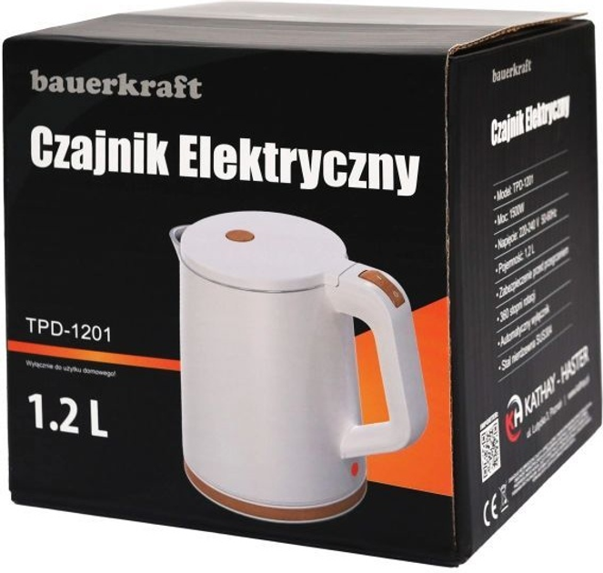 Czajnik elektryczny Bauerkraft TPD-1201 1500W 1.2L Biały - obraz 7