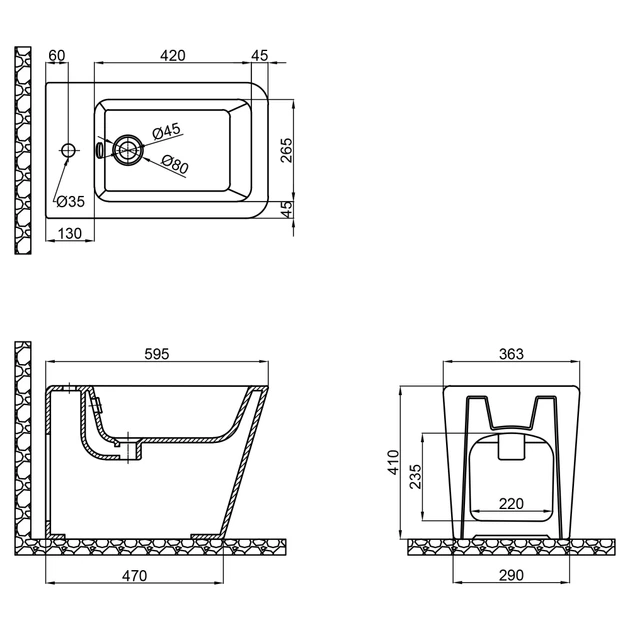 Биде напольное MIXXUS PREMIUM QUADRO-0601 600х355х410mm (MP6589) - изображение 4