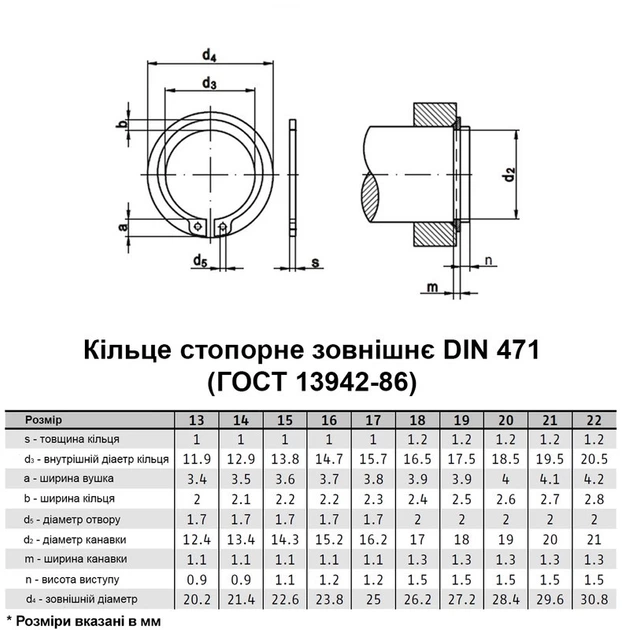 Кольцо стопорное наружное ⌀15 DIN471 толщина 1мм сталь без покрытия (1000шт.) [95PK1000095PK10150] Metalvis - изображение 2