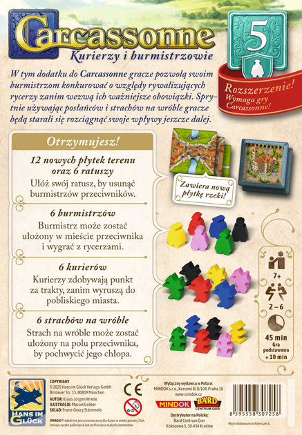 Dodatek do gry planszowej Bard Carcassonne 3 Kurierzy i Burmistrzowie Edycja 5 (edycja polska) (8595558307258) - obraz 2