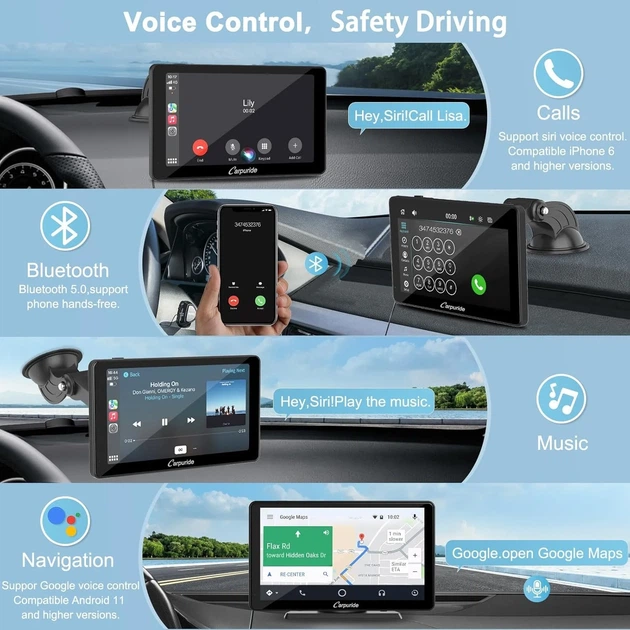 Автомагнитола CARPURIDE C3 / 7" / Сенсорная / Apple CarPlay / Android Auto / Bluetooth / WI-FI / GPS / USB / AUX - изображение 6