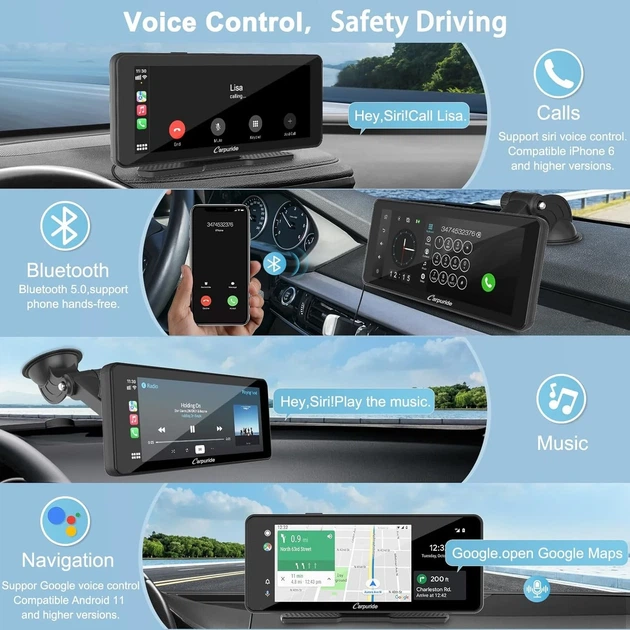 Автомагнитола Carpuride W609 / 6.86" / Сенсорная / Apple CarPlay / Android Auto / Bluetooth / WI-FI / GPS / USB / AUX / TF slot - изображение 7