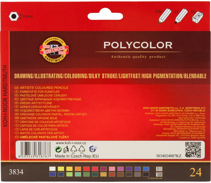 Художні олівці Koh-i-Noor Polycolor 24 кольори картонна упаковка 3834 (8593539318767) - зображення 3