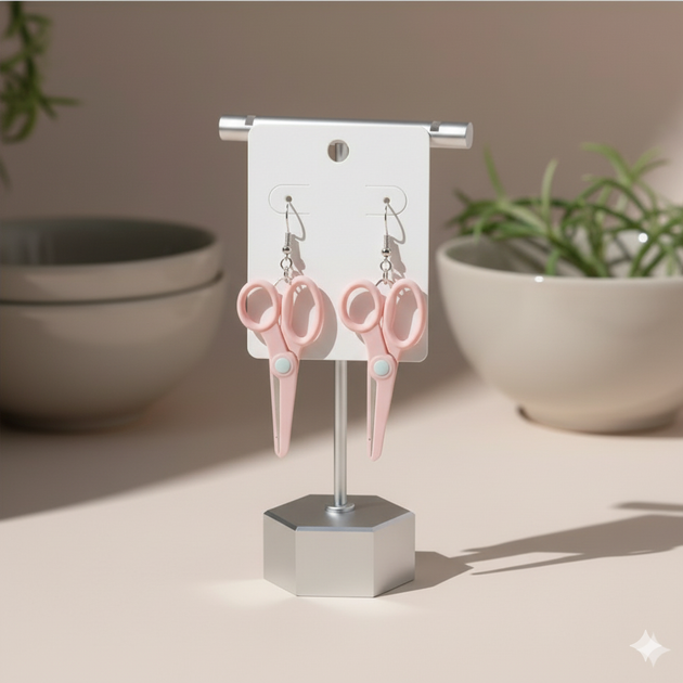 Серьги ножницы канцелярские розовые - изображение 3