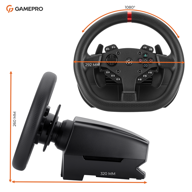 Ігрове кермо з автоматичним поверненням GamePro RW070PM з педалями та коробкою передач XBOXONE/PS4/PC - Фото 20 Ігрове кермо з автоматичним поверненням GamePro RW070PM з педалями та коробкою передач XBOXONE/PS4/PC - зображення 20