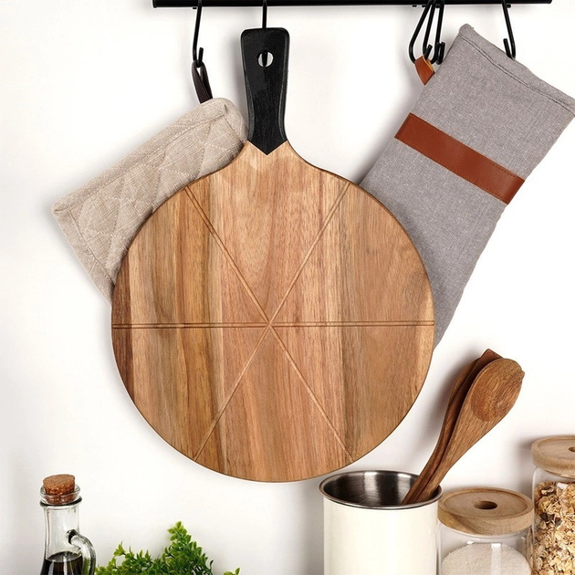 Deska do krojenia Excellent Houseware drewniana 30 cm + nóż do pizzy (8720573602815) - obraz 7