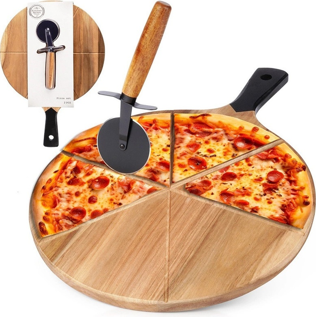 Deska do krojenia Excellent Houseware drewniana 30 cm + nóż do pizzy (8720573602815) - obraz 11