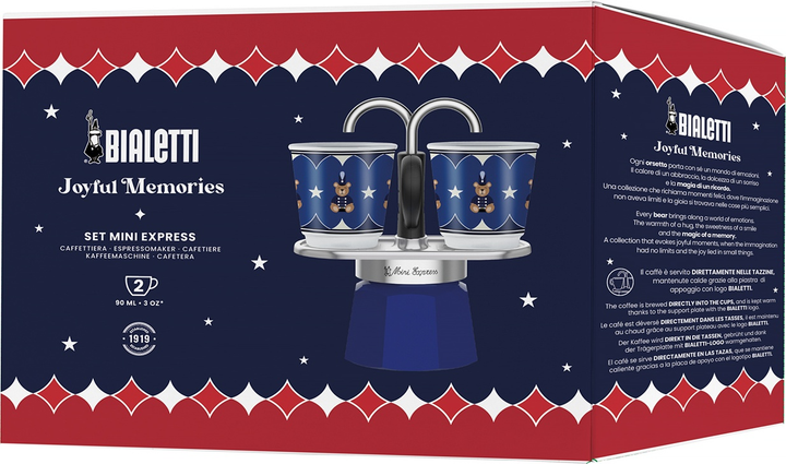 Kawiarka Bialetti Mini Express Joyful Christmas + 2 filiżanki 90 ml Niebieska (8006363094894) - obraz 2