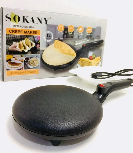 Электрическая Блинница SOKANY SK-5208 сковорода для блинов с антипригарным покрытием 20 см 600 Вт Черный - изображение 5