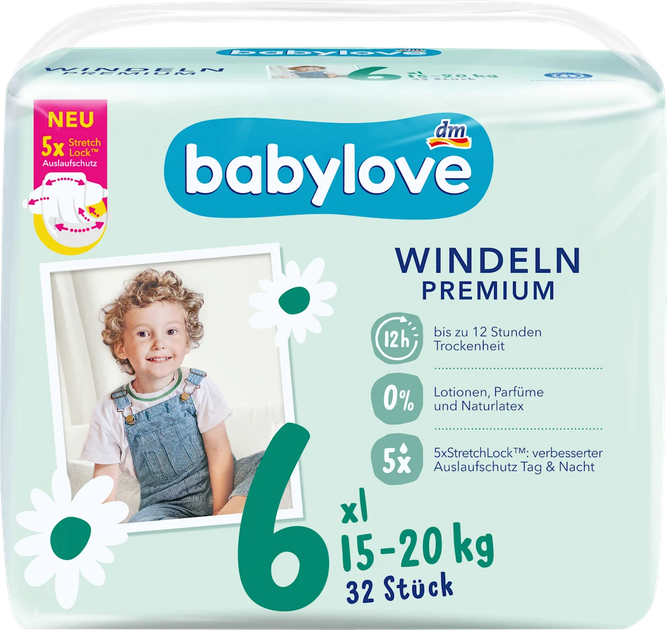 Підгузки Babylove premium 6 (15-20кг) 32шт - Фото 1 Підгузки Babylove premium 6 (15-20кг) 32шт - зображення 1