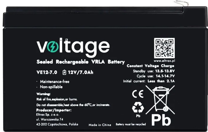 Акумуляторна батарея Voltage 12V 7Ah (VE12-7.0) - зображення 2