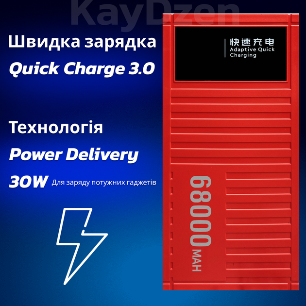 Повербанк УМБ 68000 mah QC 3.0 PD20 powerbank Andowl Q-CD6500Х1 потужний павербанк для ноутбука телефона роутера зовнішній портативний акумулятор з дисплеєм великої ємності червоний - зображення 5