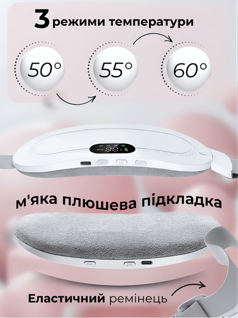 Беспроводной пояс электро грелка для живота при месячных менструальная антиколиковая GTM Heating Pad массажная подушка для облегчения критических дней боли при менструации спазмах 7 режимов работы - изображение 2