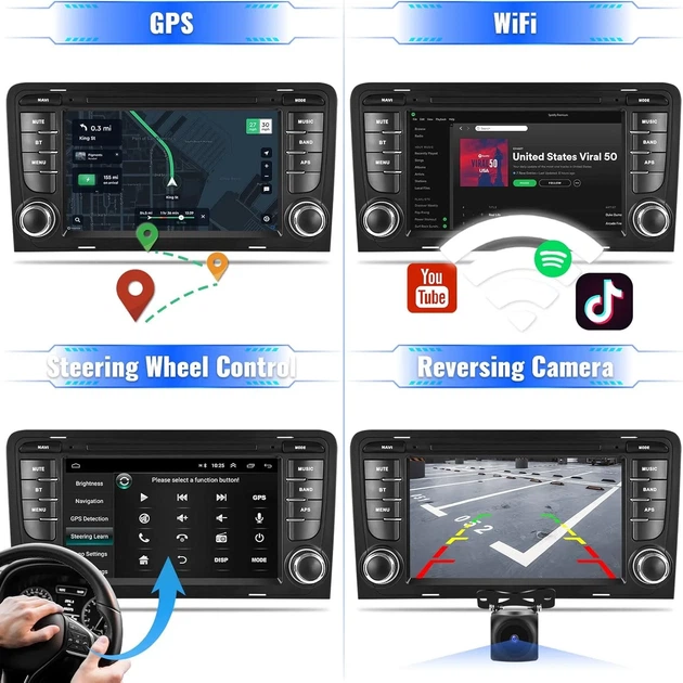 Штатная автомагнитола CAMECHO для Audi A3 S3 RS3 8P 8V/7" / Сенсорная / 2/64Гб / Android 13 / Apple CarPlay / Android Auto / Bluetooth / WI-FI / GPS / USB Б/В b1 - Фото 4 Штатная автомагнитола CAMECHO для Audi A3 S3 RS3 8P 8V/7" / Сенсорная / 2/64Гб / Android 13 / Apple CarPlay / Android Auto / Bluetooth / WI-FI / GPS / USB Б/В b1 - изображение 4
