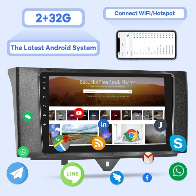 Штатная автомагнитола EKAT для Mercedes Benz Smart Fortwo 2011-2015 / 9" / Сенсорная / 2/32Гб / Android 11 / Apple CarPlay / Android Auto / Bluetooth / WI-FI / GPS / USB Б/В b1 - Фото 4 Штатная автомагнитола EKAT для Mercedes Benz Smart Fortwo 2011-2015 / 9" / Сенсорная / 2/32Гб / Android 11 / Apple CarPlay / Android Auto / Bluetooth / WI-FI / GPS / USB Б/В b1 - изображение 4