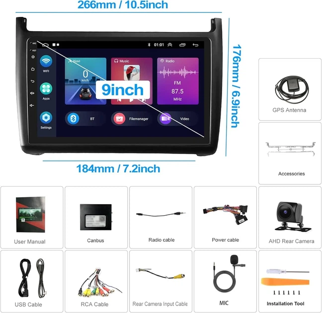 Штатная автомагнитола CAMECHO для VW Polo 6R 6C 9N 2008-2016 / 9" / Сенсорная / 2/32Гб / Android 13 / Apple CarPlay / Android Auto / Bluetooth / WI-FI / GPS / USB Б/В b1 - изображение 7