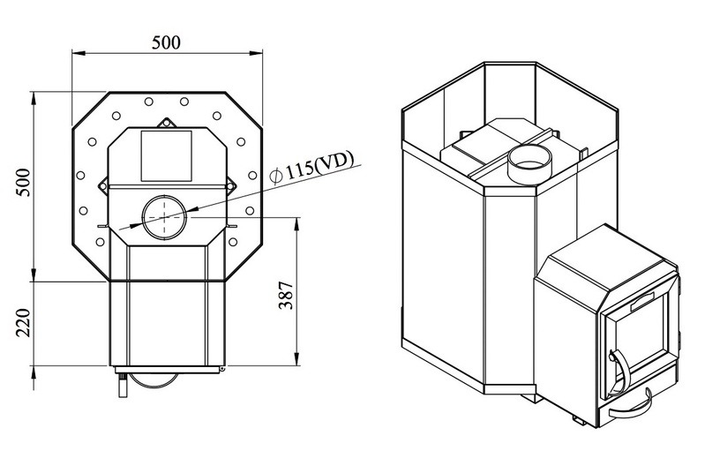 Піч для сауни Stoveman на дровах 17 kW Чорна 16-LS (13110085) - зображення 3