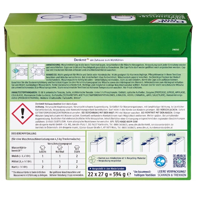 Капсулы для стирки белого белья Denkmit 3в1 Aktiv Caps, 22 шт - изображение 2