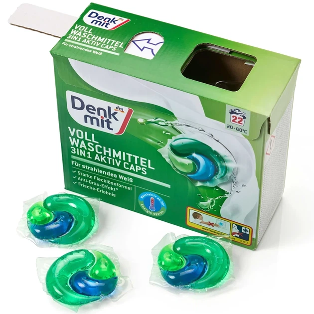 Капсулы для стирки белого белья Denkmit 3в1 Aktiv Caps, 22 шт - изображение 3