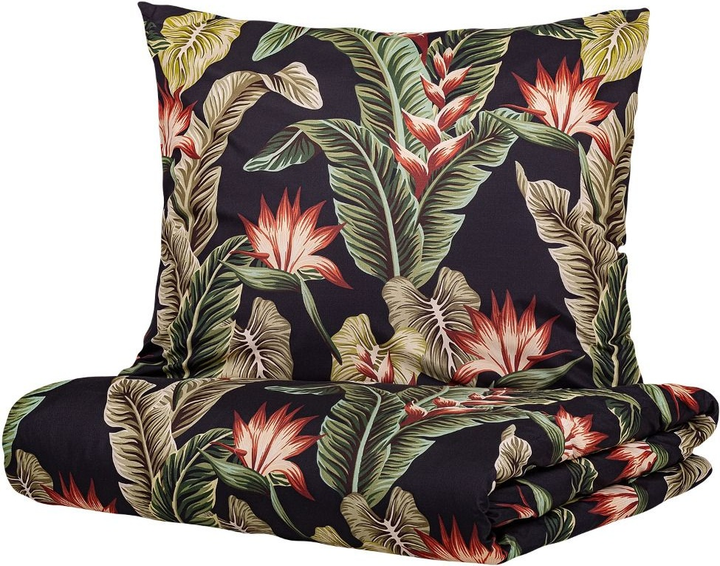 Komplet pościeli Homla Banana Leaf Belaga Poszewka na pościel 220 x 200 cm + 2 poszewki na poduszki 70 x 80 cm z mikrofibry w liście i kwiaty Czarny (5902869989111) - obraz 1