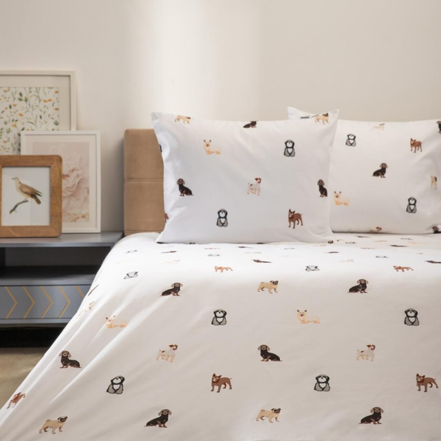 Komplet pościeli Homla Cane Poszewka na pościel 160 x 200 cm 2 poszewka na poduszkę 50 x 60 cm z mikrofibry w pieski Biały (5906496743771) - obraz 5