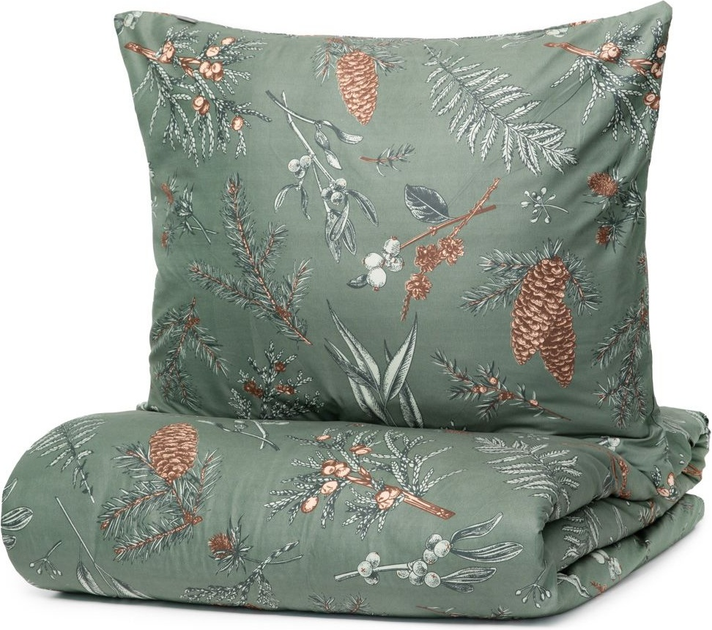 Komplet pościeli Homla Foret Poszewka na pościel 160 x 200 cm + 2 poszewki na poduszki 70 x 80 cm z mikrofibry w szyszki Zielony (5904183852539) - obraz 1