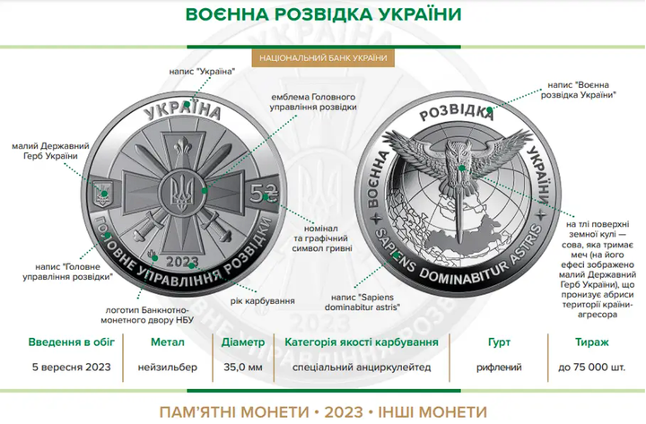 Памятная монета "Военная разведка Украины. ГУР" 5 гривен 2023 - изображение 5