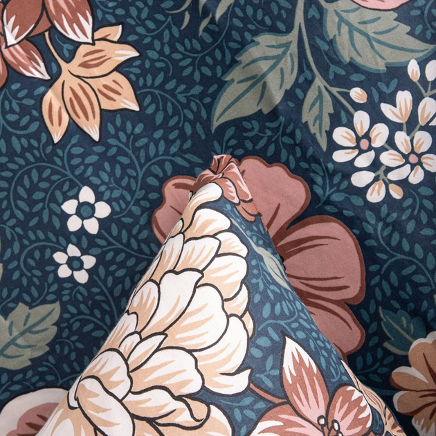 Komplet pościeli Homla Meeri Poszewka na pościel 160 x 200 cm + 2 poszewki na poduszki 70 x 80 cm satynowy w kwiaty Zielony (5906496702525) - obraz 3