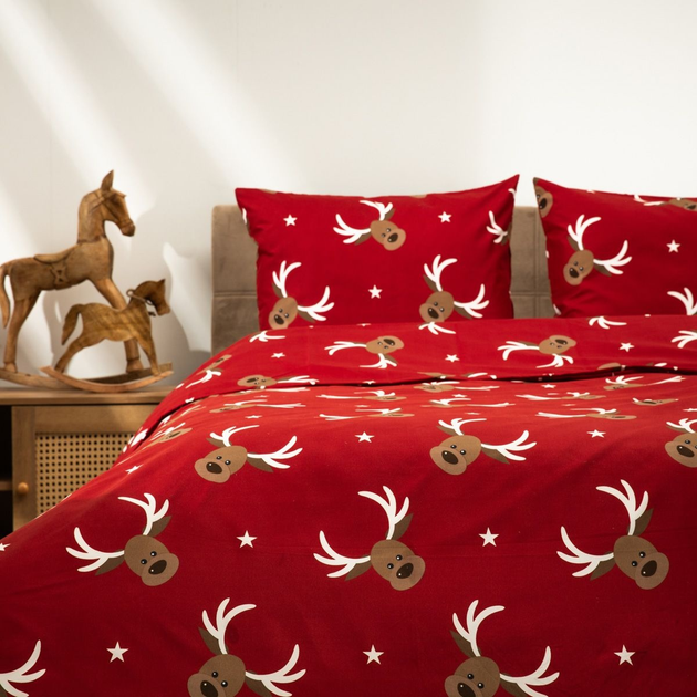 Komplet pościeli Homla Reindeer Poszewka na pościel 220 x 200 cm + 2 poszewki na poduszki 50 x 60 cm z mikrofibry w renifery Czerwony (5904183806662) - obraz 7