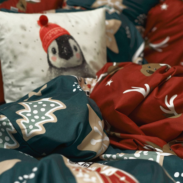 Komplet pościeli Homla Reindeer Poszewka na pościel 220 x 200 cm + 2 poszewki na poduszki 50 x 60 cm z mikrofibry w renifery Czerwony (5904183806662) - obraz 9