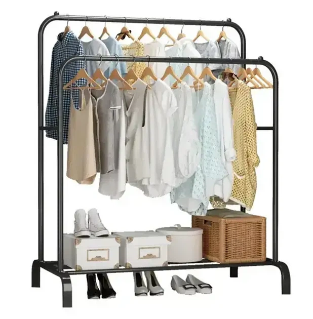 Напольная стойка-вешалка для одежды Multipurpose Hanger с полкой для обуви металлическая черная 152 см - Фото 1 Напольная стойка-вешалка для одежды Multipurpose Hanger с полкой для обуви металлическая черная 152 см - изображение 1