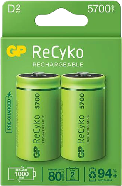 Akumulatory GP ReCyko NiMH D 5700 mAh 2 szt (GPRHC57DB025) - obraz 1