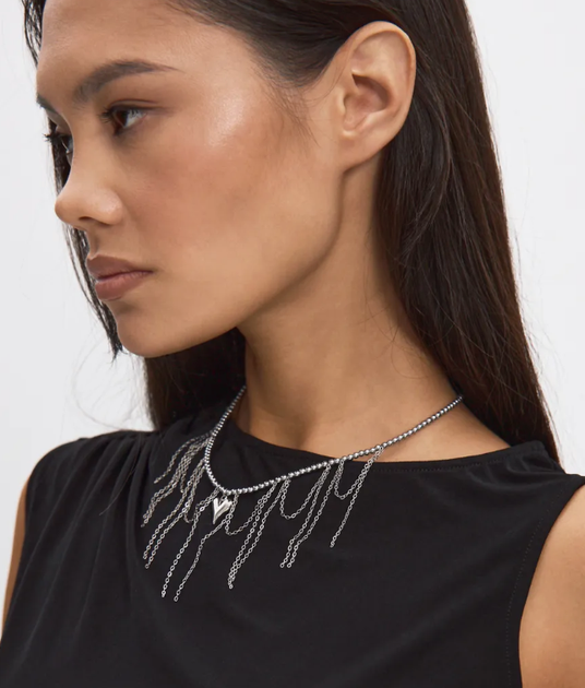 Чокер багатошаровий Fashion Jewelry біжутерія кольє з ланцюжками і серцем сріблястого кольору (SVS) - зображення 2