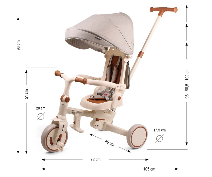 Rowerek trójkołowy Milly Mally Zippy Beige 6378 (5907090700429) - obraz 12