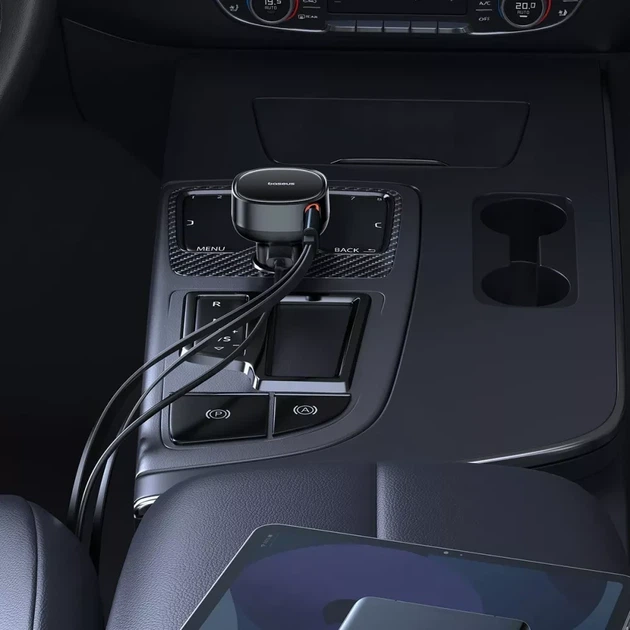 Автомобільний Зарядний Пристрій Baseus Enjoyment Pro Car Charger U+Retractable C & iP Cable 60W black - Фото 6 Автомобільний Зарядний Пристрій Baseus Enjoyment Pro Car Charger U+Retractable C & iP Cable 60W black - зображення 6
