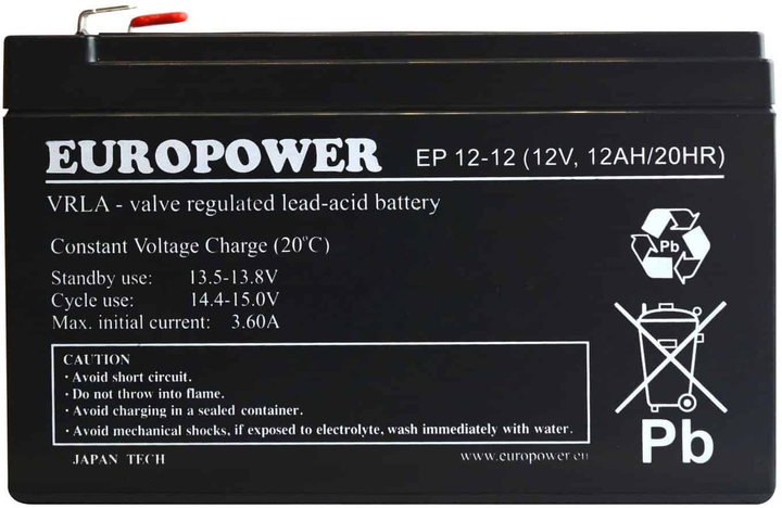 Akumulator AGM EuroPower EP 12V 12Ah (EP 12-12) - obraz 1
