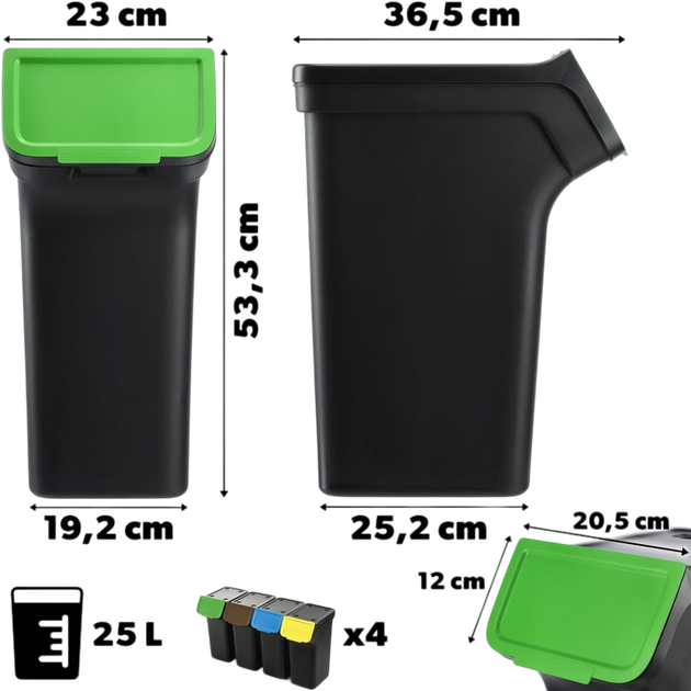 Набір контейнерів для сміття Kadax 25 л х 4 шт (5903699493120) - зображення 2