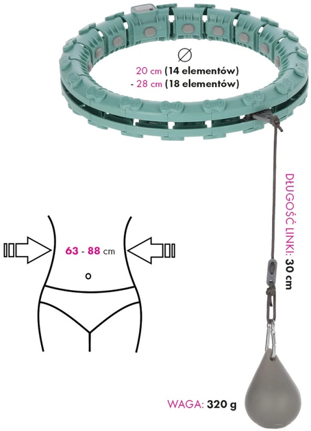 Hula-hop HMS FH03 z obciążnikiem i licznikiem Zielony (5907695551914) - obraz 6