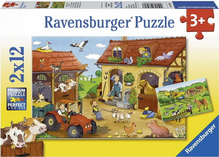 Пазл Ravensburger Робота на фермі 2 x 12 елементів 7560 (4005556075607) - зображення 1