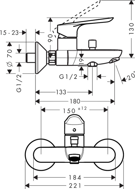 Bateria wannowa Hansgrohe Logis E 71403000 - obraz 2