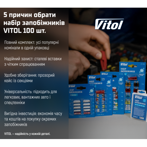 Набір запобіжників VITOL 10А, 15А, 20А, 25А, 30А кожного по 20 шт., 100 шт./коробка - зображення 9