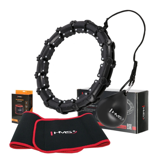 Zestaw HMS Hula hop HHW02 czarny z wypustkami i obciążnikiem + pas BR163 czerwony (5907695552805) - obraz 1