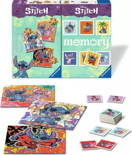 Пазл Ravensburger 3в1 Disney Stitch + Memory 25/36/49 елементів 24695 (4005556246953) - зображення 2