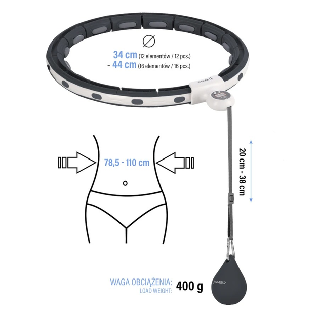 Zestaw HMS Hula hop magnetyczny HHM15 z licznikiem czarny + pas wyszczuplający BR163 czerwony (5907695511864) - obraz 6