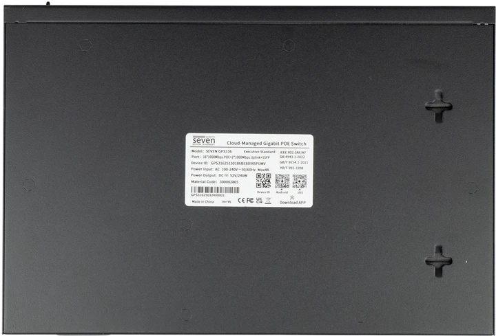Комутатор Seven GPS316 16*1 Гбіт/с PoE+/ 2 Uplink / SFP-порт / хмарне керування / для відеоспостереження - зображення 4
