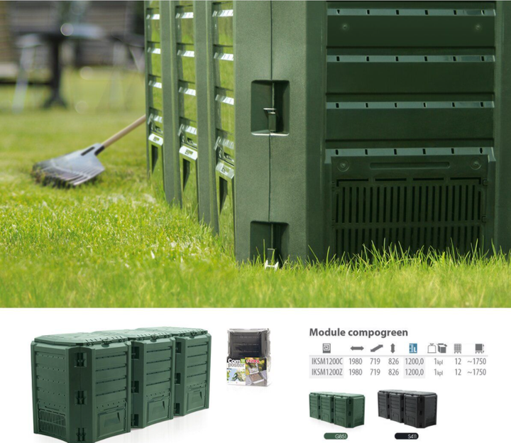 Компостер 1200L Чёрный 1980 x 719 x 826mm 3 сегментный Prosperplast - изображение 3