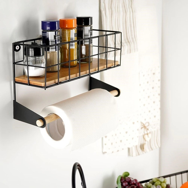 Тримач для паперових рушників Vilde з полицею металевий чорний 32 x 10 x 18 см (5904316422936) - зображення 9