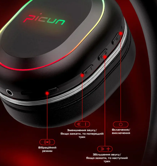 Наушники беспроводные игровые Picun P80X с микрофоном и RGB подсветкой White - изображение 2