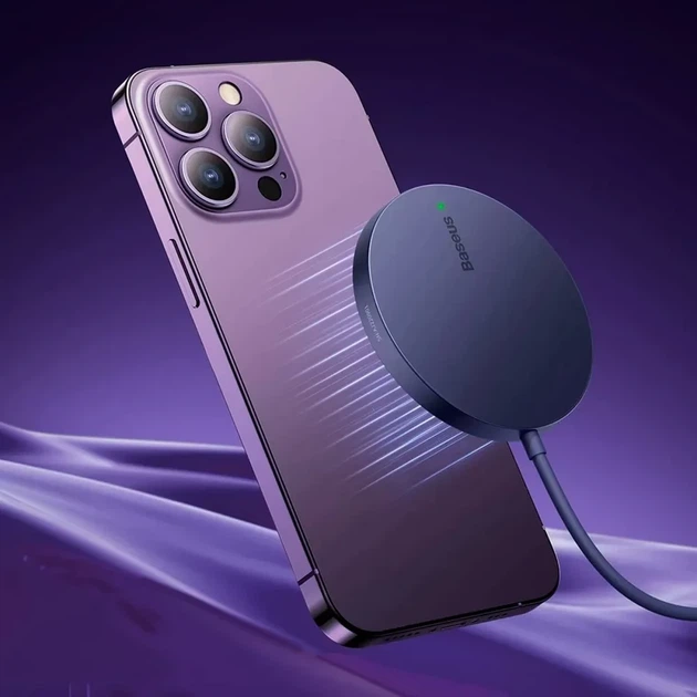 Беспроводное Зарядное Устройство Baseus Simple Mini3 Magnetic Wireless Charger 15W purple - изображение 7
